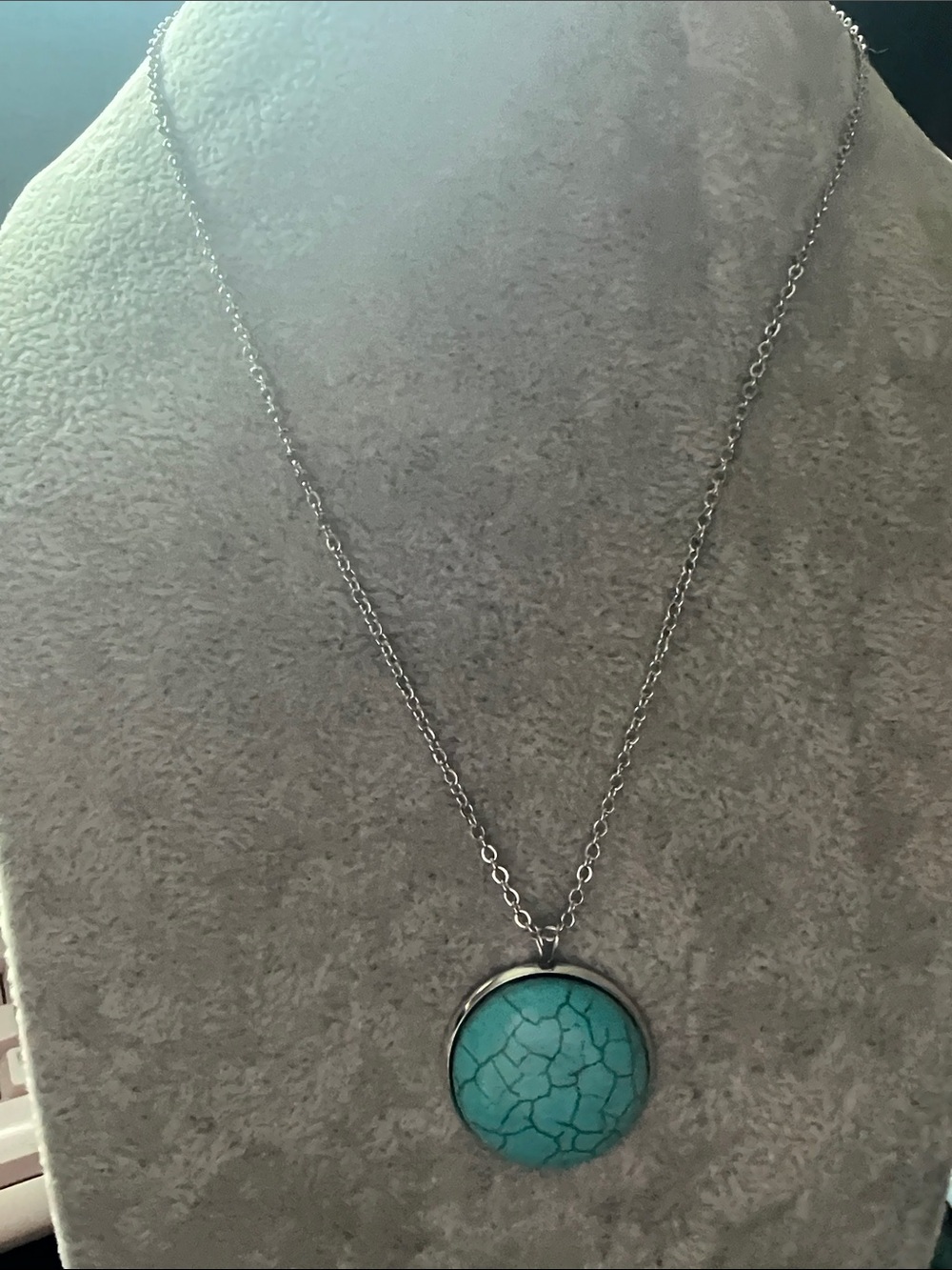 Turquoise colored dyed howlite  Pendant Necklace with Silver Chain